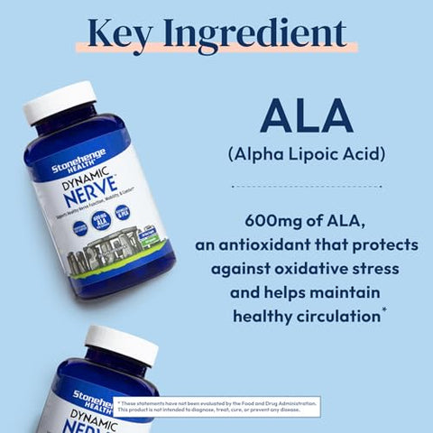 Suplemento Dinâmico para Nervos: Suporta a Função Nervosa em Dedos, Dedos dos Pés, Mãos e Pés com Ácido Alfa Lipóico ALA, Benfotiamina, PEA, Complexo B Robusto, Boswellia - Stonehenge Health