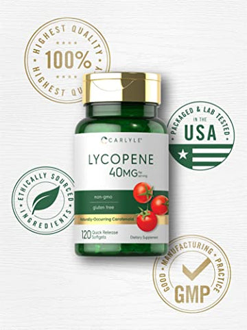 Lycopene 40mg | 120 Softgels | Carotenoide Natural | Não-OGM | Marca Carlyle - Carlyle