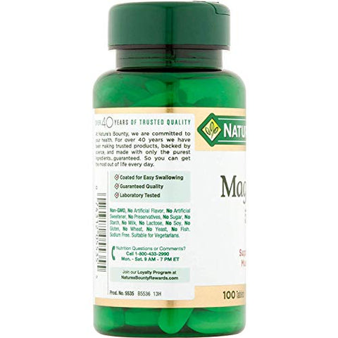Nature's Bounty - Nature’s Bounty Magnesium 500 mg – 100 comprimidos (Pacote com 5) | Comprimidos de Magnésio 500 mg | Marca Nature’s Bounty