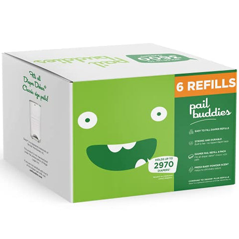 Recargas para Lixeira de Fraldas Pail Buddies | 6 Unidades | Compatíveis com Lixeira de Fraldas Dekor Classic | Recargas Duráveis e Perfumadas com Cheirinho de Talco para Bebê