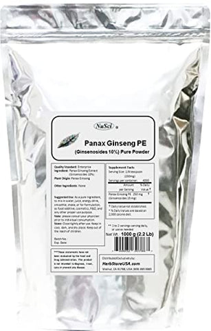 NuSci - Extrato de Panax Ginseng em Pó, Padronizado 10% Ginsenosídeos, Energia – 100g