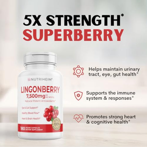 Nutriheim - Pó de Lingonberry 7500mg para Trato Urinário, Circulação Sanguínea, Saúde Intestinal, Saúde Ocular, Suporte Antioxidante – Puro Relação 5:1
