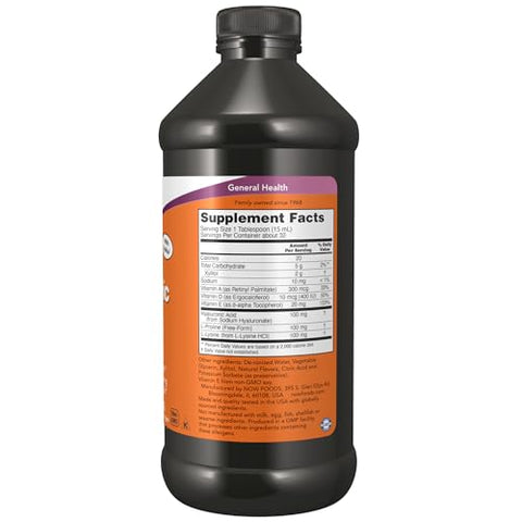 Suplementos, Ácido Hialurônico Líquido Saboroso de Frutas Vermelhas, 100 mg Por Porção, 473 ml - NOW Foods