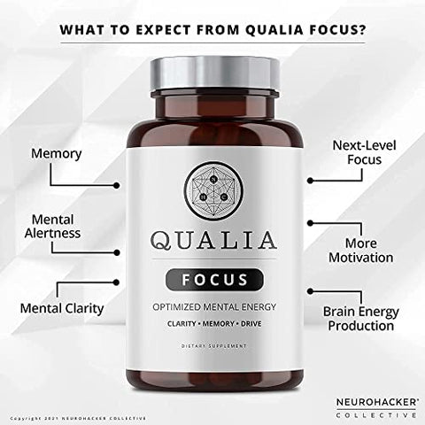 NEUROHACKER COLLECTIVE - Qualia FOCUS – Suplemento Potente para Energia Mental, Alerta e Concentração | Nootrópico Desenvolvido para Oferecer Energia Mental Sustentada | Marca Qualia