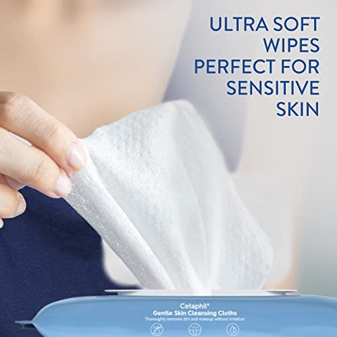Lenços Umedecidos para Rosto e Corpo, Panos de Limpeza Suave para Pele Sensível, Presentes para o Dia das Mães, 25 Unidades (Pacote com 3), para Pele Seca, Fechamento Flip Top, Ótimo para a Academia - Cetaphil