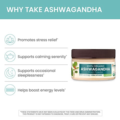 Ashwagandha em Pó 100%% Orgânico Certificado USDA, Suporte para Relaxamento, Alívio do Estresse, Energia, Insônia Ocasional, Não-OGM, Vegano, Sem Sabor, 50g - Himalaya