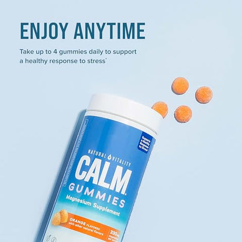 Calm Gummies Vegan Laranja 120 Gummies – Suplemento de Magnésio Anti-Stress, Livre de Glúten - Natural Vitality