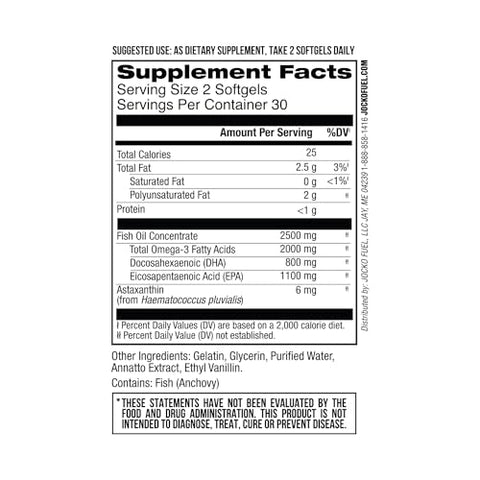 Ômega 3 – Óleo de Peixe 2000mg – Antioxidante Poderoso com Astaxantina – Suporte para Cérebro e Coração - Jocko Fuel