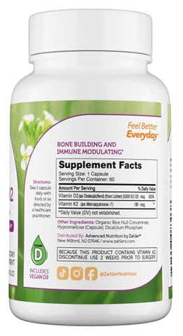 Vitamina D3 5000 IU K2 – Fórmula Avançada de Vitamina D3 K2 – Densidade Óssea - Zahler