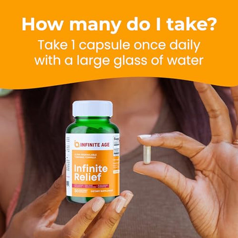 Suplemento de Cúrcuma para Suporte Articular, 30 Cápsulas – Feito nos EUA, Vegano, Livre de Glúten – Extrato de Cúrcuma 250mg, Salicina de Salgueiro 240mg - INFINITE AGE