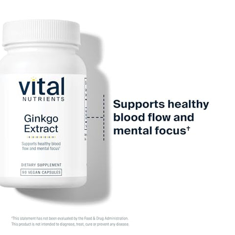 Ginkgo Extrato 50:1 – Suporte para Acuidade Mental e Circulação – 90 Cápsulas por Frasco – 80 mg - Vital Nutrients