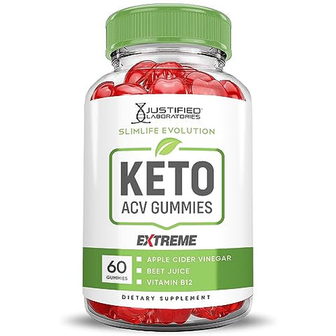 Justified Laboratories - Slimlife Evolution Keto ACV Gummies Extreme 2000MG – Gomas Slim Life Evolution Keto – Gomas Slimlife Keto de Vinagre de Maçã formuladas com Pó de Romã e Beterraba, Vitamina B12 60g