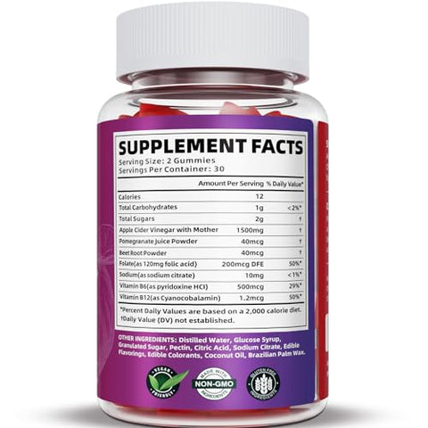 KGGCDD - (3 Pacotes) Gomas Keto ACV Extreme 1500MG Gomas Keto de Vinagre de Maçã Formuladas com Pó de Romã e Beterraba B12 Vegan Non GMO 180 Gomas