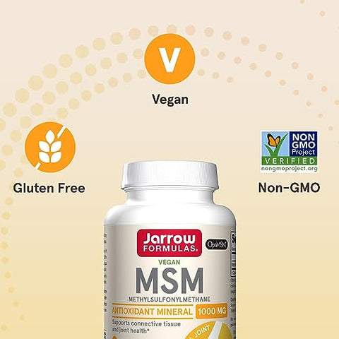 MSM Cápsulas 1.000 mg, Metilsulfonilmetano, Suporte para Saúde das Articulações, 200 Cápsulas, Até 200 Porções - Jarrow Formulas