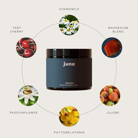 Nightcap Gomas para Dormir de Adultos – Auxílio Natural ao Sono com Fitomelatonina, Sem Açúcar, à Base de Plantas – Fórmula com Cereja, GABA, Magnésio e Camomila - Juna