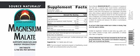 Magnesium Malate 3750 mg por Porção – para Produção de Energia – 360 Comprimidos - Source Naturals