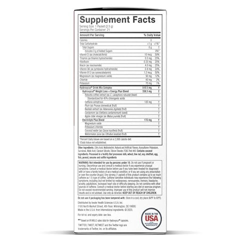 Drink Mix Wildberry Blast – 21 Pacotes de Viagem, Embalagem com 2 – Zero Calorias, Zero Açúcar – Acelera o Metabolismo, Queima Calorias, Aumenta a Energia – para Mulheres - Hydroxycut