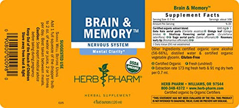 Fórmula Herbal Líquida para Memória e Concentração com Ginkgo, 118 ml, 4 fl oz - Herb Pharm