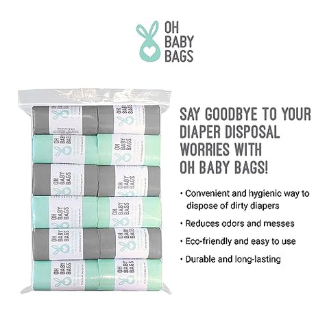 Oh Baby Bags - Bolsas Plásticas Descartáveis Perfumadas, Marfim e Cinza, 12 Rolos (144 Sacos)