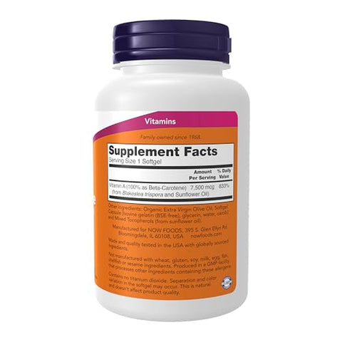 Suplementos, Beta Caroteno Natural 25.000 UI, Nutrição Essencial, 180 Softgels - NOW Foods