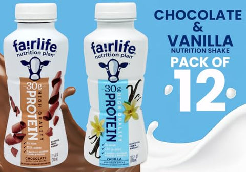 Assortment | Fair life Shakes de Proteína, Pack com 12 – Shake de Chocolate Fair life e Shake de Proteína de Baunilha Fair life, Variedade, 330 ml cada – Shake Premium de Proteína Fair life - Niro