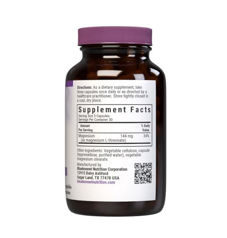 Nutrition Magnésio L-Treonato, Memória – 60 cápsulas, 200mg - Bluebonnet