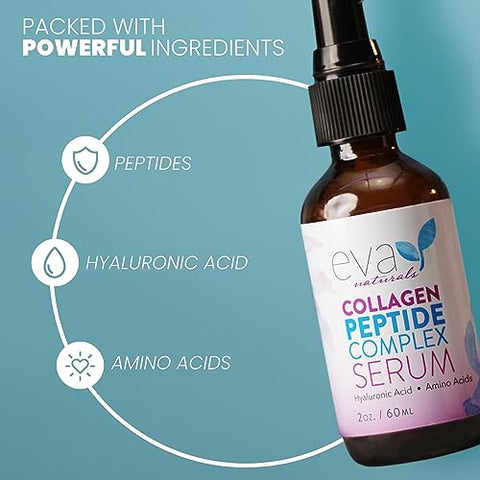 Soro de Colágeno Peptídeo Eva Naturals – Anti-Envelhecimento, Corretor de Manchas Escuras, Hidratante para a Pele, Unissex, 60ml