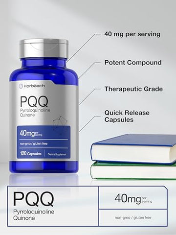PQQ 40 mg | 120 Cápsulas | Máxima Potência | Suplemento Livre de OGM e Glúten | Sal Dissódico de Pirroloquinolina Quinona - Horbäach