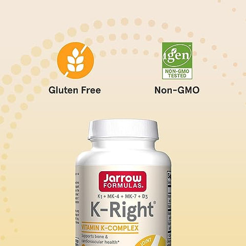 K-Right – Complexo de Vitamina K (K1, MK-4, MK-7, D3) – 60 Porções (Softgels) – Suplemento para os Ossos - Jarrow Formulas