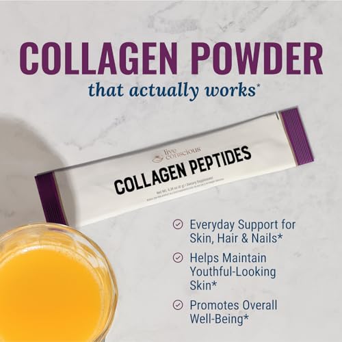 Pó de Peptídeos de Colágeno Live Conscious – Embalagens sem Sabor – Colágeno Hidrolisado em Pó – Cabelo, Pele, Unhas – 100% Natural