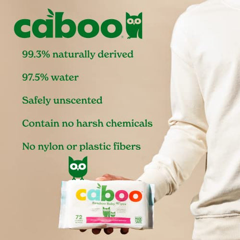 Lenços Umedecidos para Bebês, 216 Unidades, Sem Perfume, Eco-Friendly, Feitos com Viscose de Bambu, Livres de Produtos Químicos Agressivos, Fórmula para Pele Sensível à Base de Plantas, Certificados BRC, FSC, FDA e ISO - Caboo