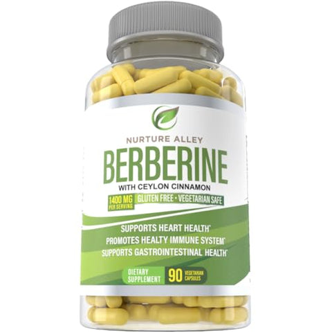NURTURE ALLEY - Berberine Complex – 1200mg de Berberina HCL + 200mg de Canela Ceylon Orgânica – 90 Cápsulas – Suporte ao Metabolismo, Sistema Imunológico – Suplemento de Berberina HCI