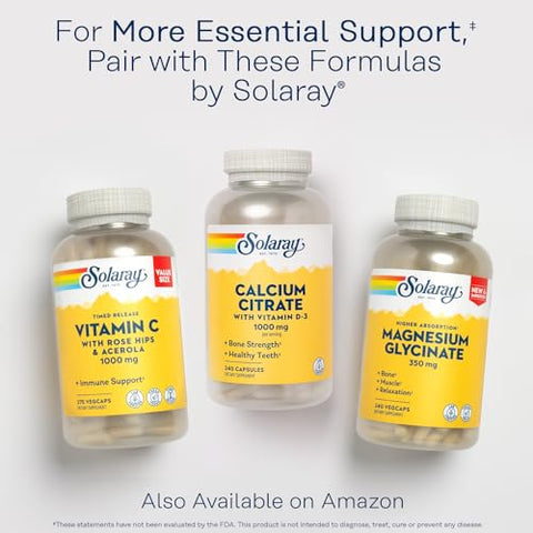 SOLARAY - Solaray Citrato de Cálcio c/ Vitamina D3 1000mg, Fortalecimento Ósseo