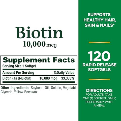 Nature's Bounty - Nature’s Bounty Biotina 10.000 mcg, Cápsulas Softgels de Liberação Rápida 120 un (Pacote com 6) – Comprar Online | Nature’s Bounty