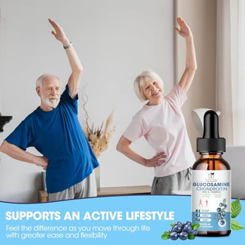 MABEFY - Glucosamina Condroitina MSM Gotas Líquidas c/ Cúrcuma Boswellia Quercetina Bromelina – Vegano, Suporte Antioxidante para Costas, Joelhos, Mãos – Suplemento de Suporte Articular Promove Saúde