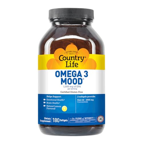 Ômega 3 Óleo de Peixe – Alta Concentração de Ácidos Graxos Ômega 3 EPA e DHA – 2000mg Óleo de Peixe para Saúde Emocional, Suporte ao Humor e Sem Sabor de Peixe – Natural - Country Life