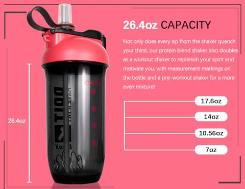 Shaker Bottles para Shake de Proteína, 26oz Blender Shaker Bottle para Pré-Treino, Copos Shaker com Canudo, Garrafas Misturadoras BPA-free Tritan para Pó de Proteína, com Escova para Copo e - Litex