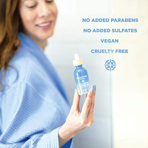 Passport to Organics - Soro de Ácido Hialurônico Orgânico e Vegano – 100% Puro, Solução de 1% – 60ml