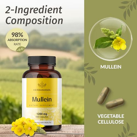 Cápsulas de Folha de Verbasco – 1200 mg de Verbasco para Limpeza Pulmonar - HERBAMAMA