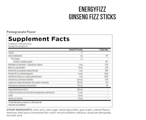 Generic - EnergyFizz Ginseng Fizz Sticks – Sabor Romã 30 Sticks | Energético Ginseng | 30g
