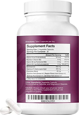 Suporte Avançado para Nervos – 300mg Ácido R-Alpha Lipoico Estabilizado, Complexo de Vitaminas B, Benfotiamina, Ervas para Suporte Rápido – 60 ct - NERVE RENEW