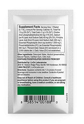 Lypo-Spheric Ácido Alfa Lipóico R-Alpha – 30 Pacotes – 226mg Por Pacote – Encapsulado em Lipossomas para Máxima Bioacessibilidade – 100%% Não-OGM - LivOn Laboratories
