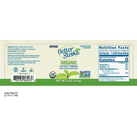Foods Organic BetterStevia, 113g – Adoçante Natural Orgânico - NOW