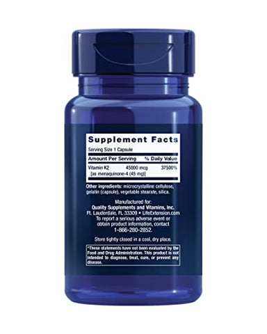 Mega Vitamina K2 Alta Potência para Ossos Fortes – Suplemento Diário de Vitamina K2 para Suporte à Densidade Óssea Saudável - Life Extension