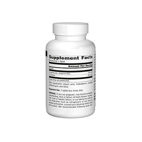 L-Arginine L-Citrulline Complex – Aminoácido Essencial para Desempenho Máximo* 1.000 mg – 240 Comprimidos - Source Naturals