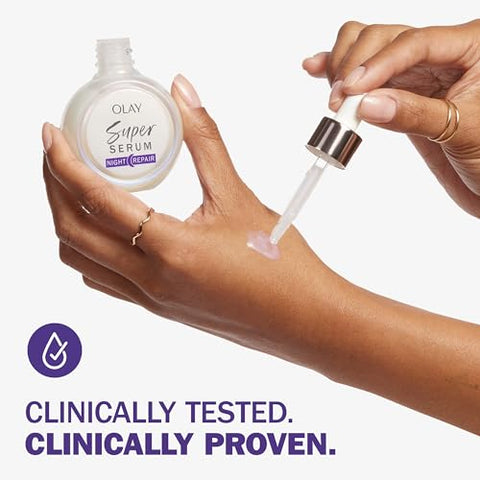 Super Serum para Reparo Noturno 30ml, Sérum Facial Leve de Renovação Celular 5 em 1, Tratamento Corretor de Rugas com Ácido Salicílico - Olay