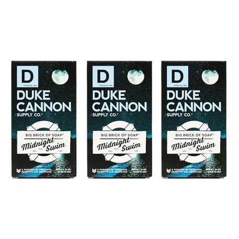 Duke Cannon Supply Co. - Duke Cannon Big Brick of Soap Midnight Swim – Sabonete Masculino de 283 g (Pack com 3) – Fragrância Aquática Refrescante com Notas Verdes
