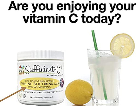 Vitamina C de Alta Dose Não-OGM – Mistura de Bebida Imune-Ade de Limão Pêssego 250g – Hidratação Saudável como Nunca Antes (Pacote com 2) - Sufficient-C