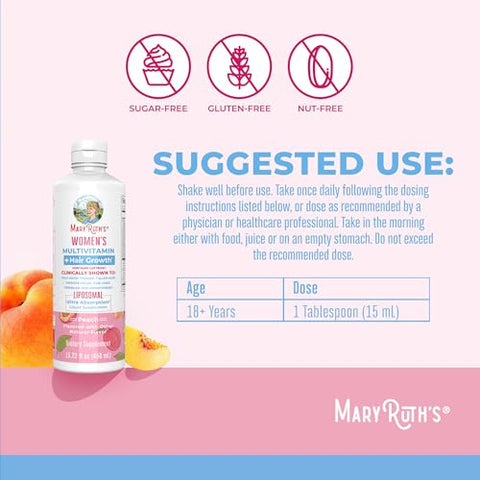 MaryRuth Organics - Lustriva Hair Growth Liposomal | Multivitamínico Feminino | Biotina | Vitamina D | Vitaminas do Complexo B | Testado Clinicamente para Cabelos Mais Grossos, Rugas, Linhas Finas, Cuidados com a Pele | Idade 18+ | Cabelos