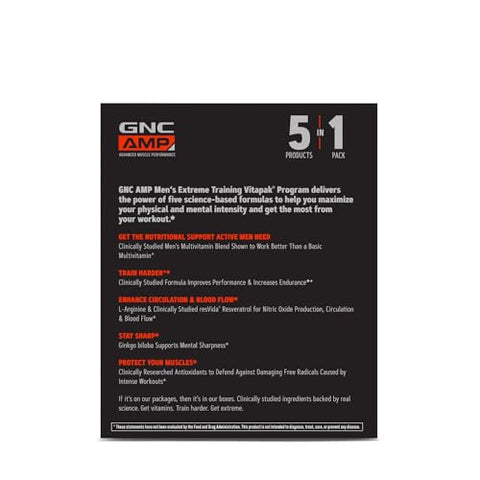 AMP Men’s Extreme Training Vitapak | Desenvolvido para Máximo Desempenho e Resistência | Sistema de Suplemento Diário em 5 Etapas | Suporte Muscular Específico | 30 Unidades - GNC